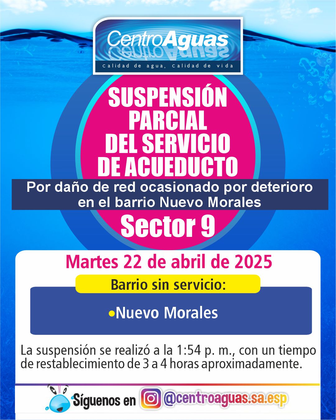 Suspensión parcial del servicio de acueducto del sector 9
