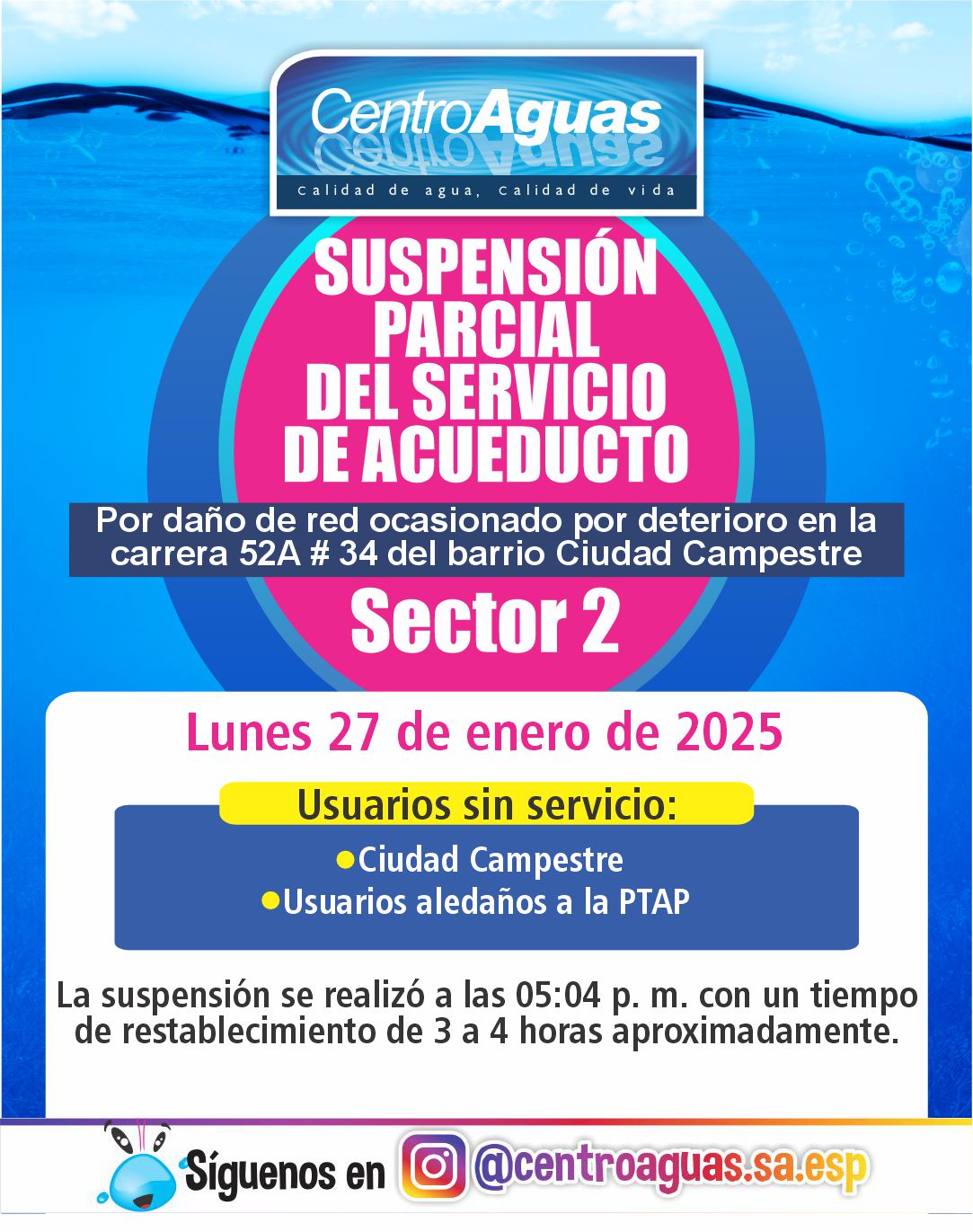 Suspensión parcial del servicio de acueducto del sector 2