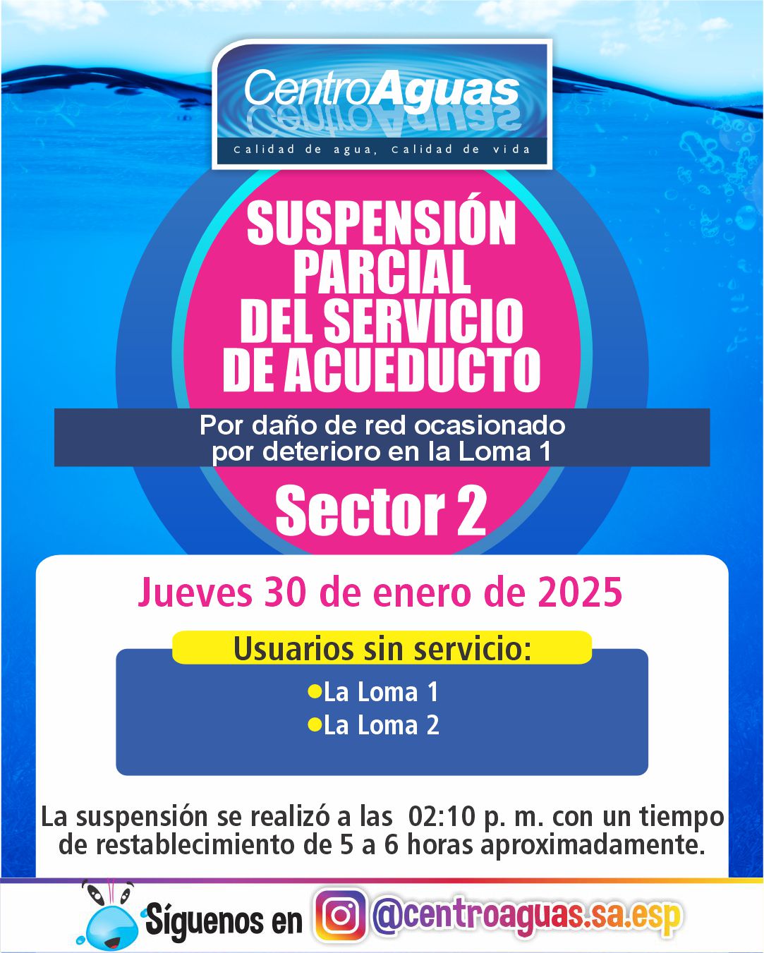 Suspensión parcial del servicio de acueducto del sector 2
