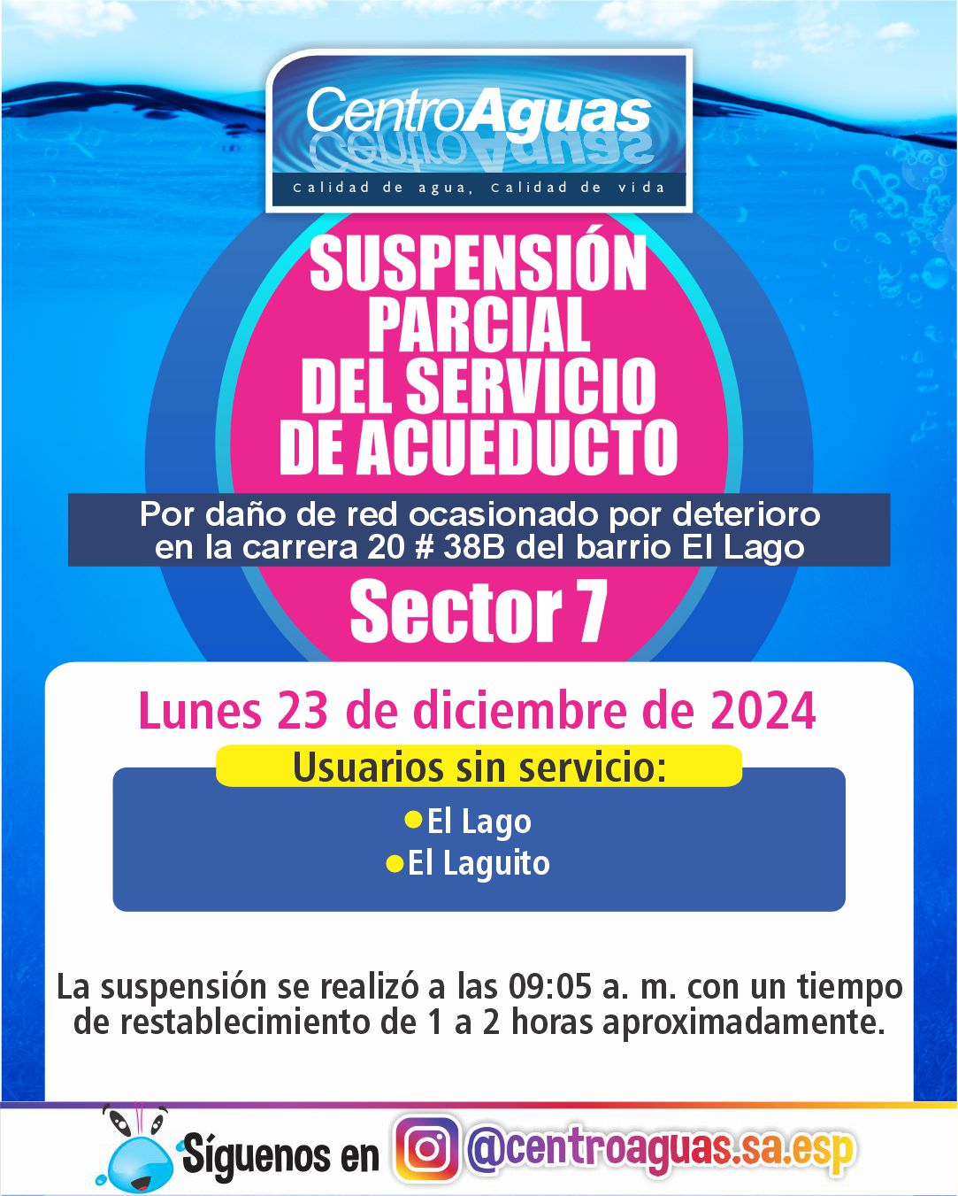 Suspensión parcial del servicio de acueducto del sector 7