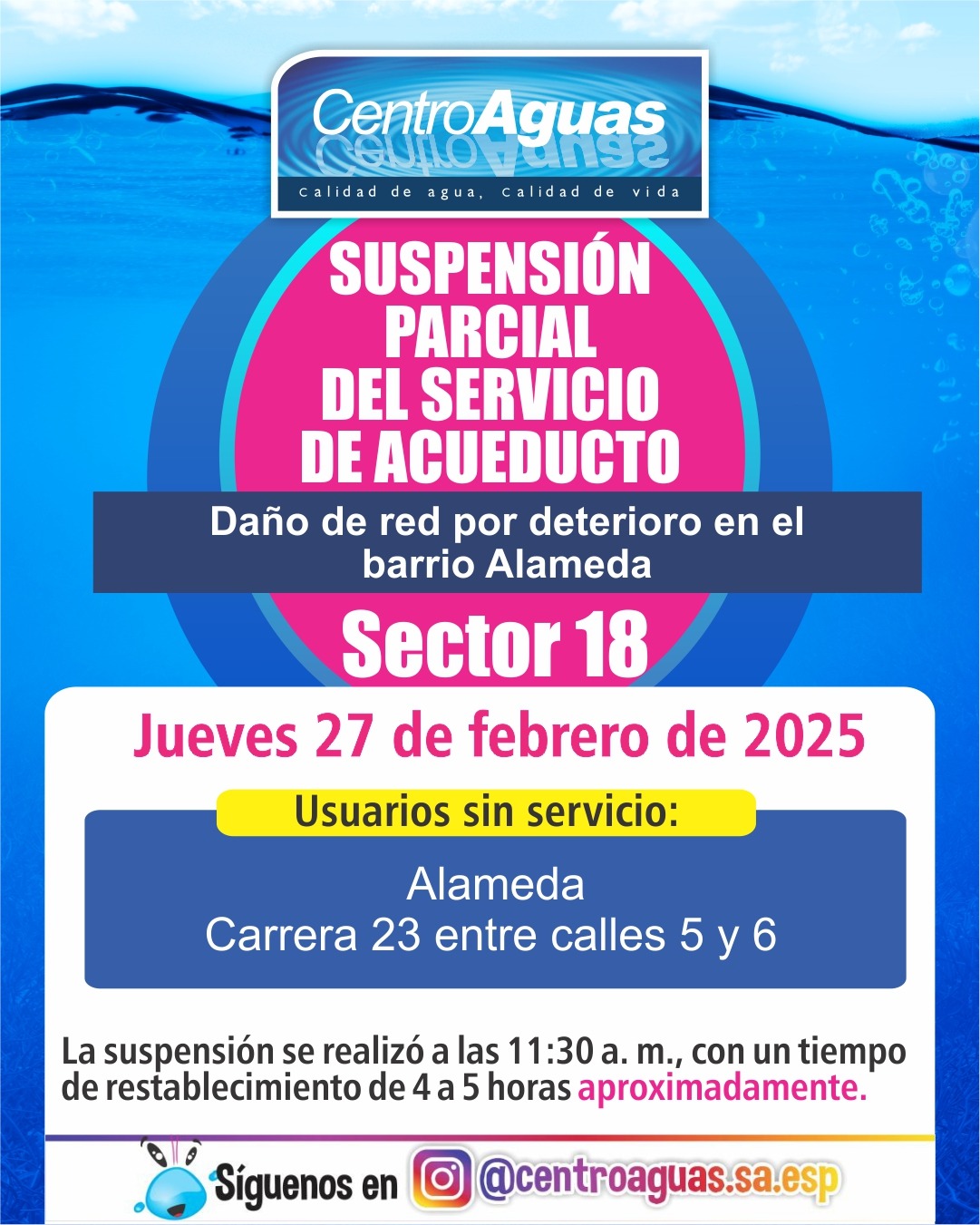 Suspensión parcial del servicio de acueducto del sector 18