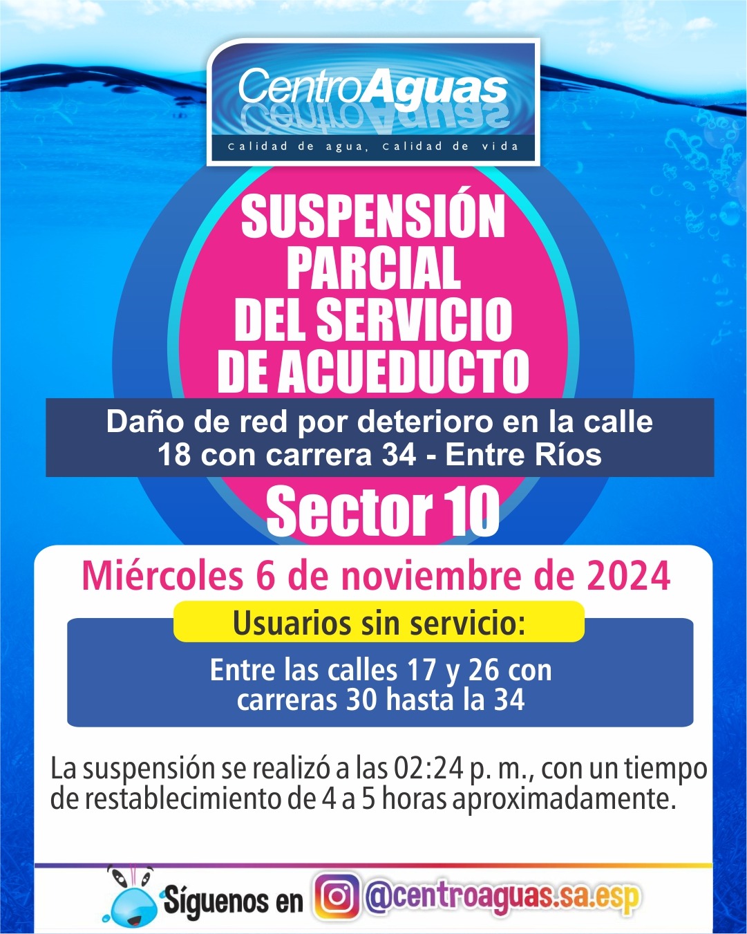 Suspensión parcial del servicio de acueducto en el sector 10