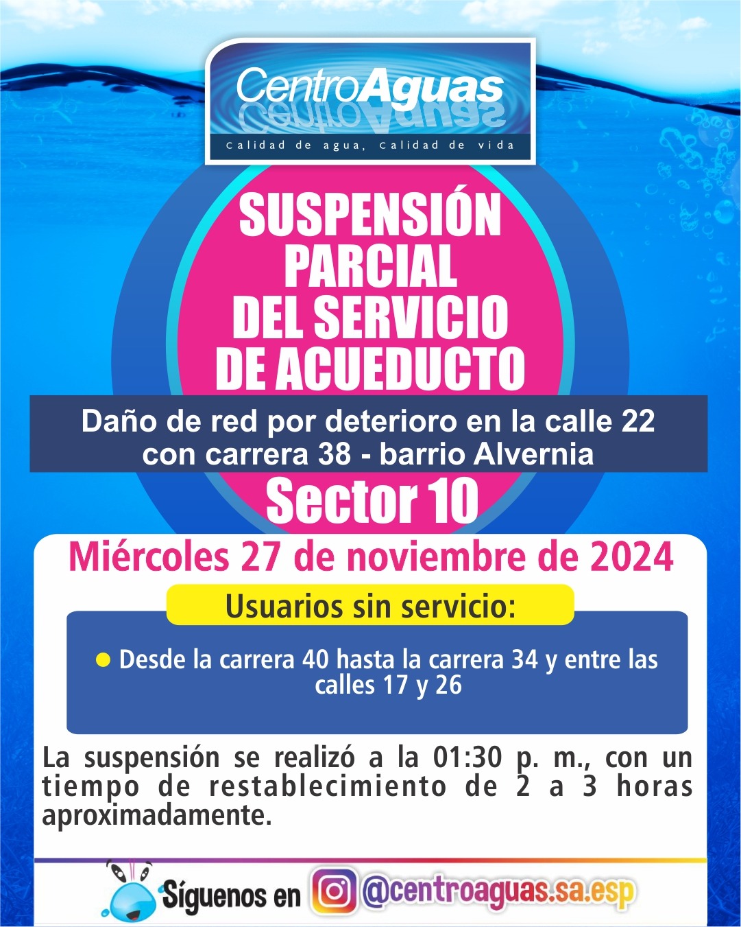 Suspensión parcial del servicio de acueducto en el sector 10