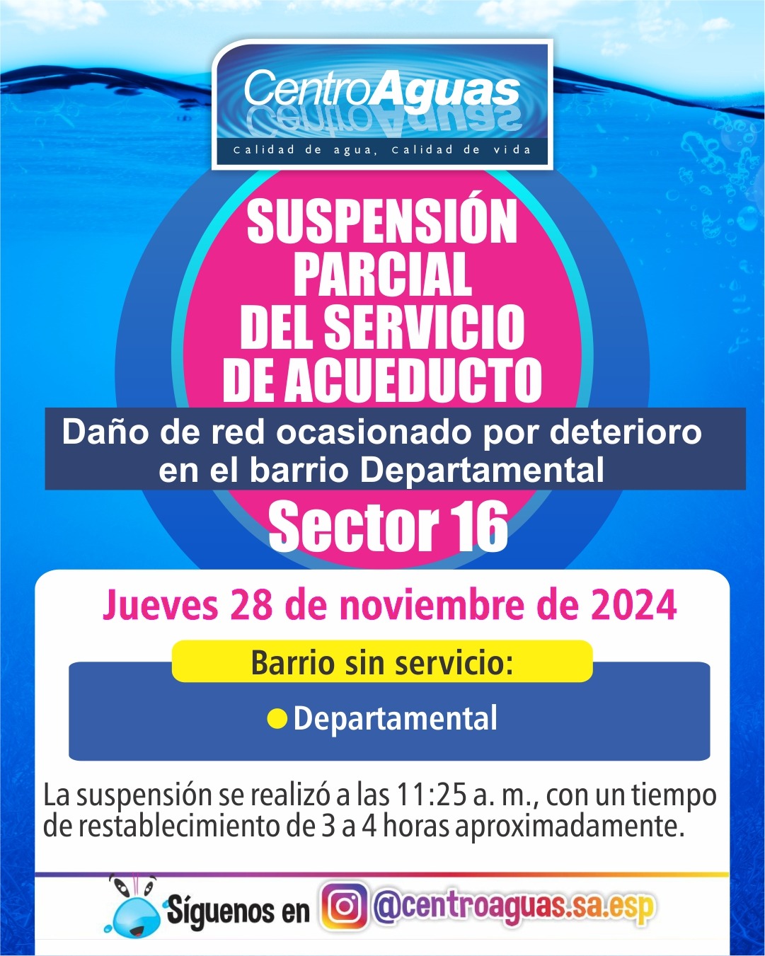 Suspensión parcial del servicio de acueducto del sector 16 