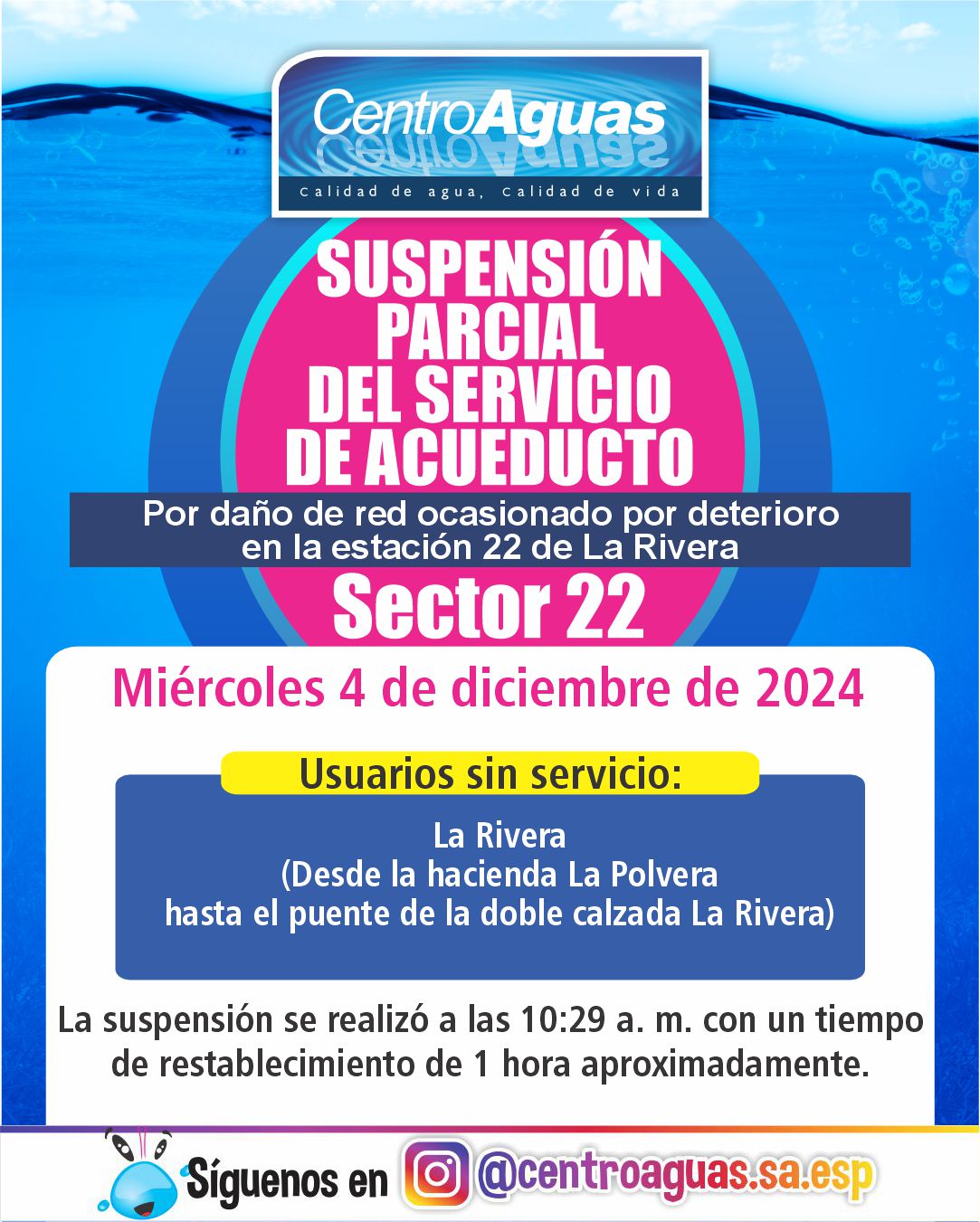 Suspensión parcial del servicio de acueducto en el sector 22