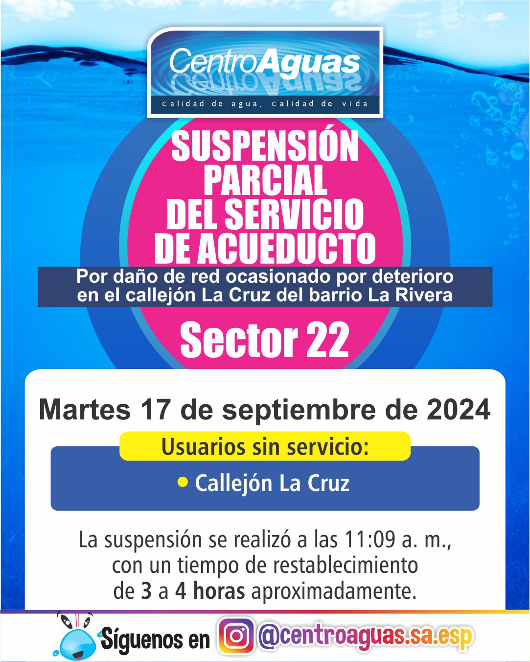 Suspensión parcial del servicio de acueducto en el sector 22