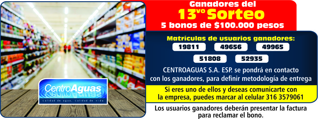 Imagen representativa informando el número de las matrículas que ganaron bonos de $100.000 del treceavo sorteo