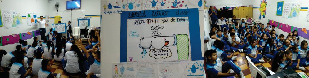 Diseño con tres fotografías de la jornada educativa en la institución educativa 