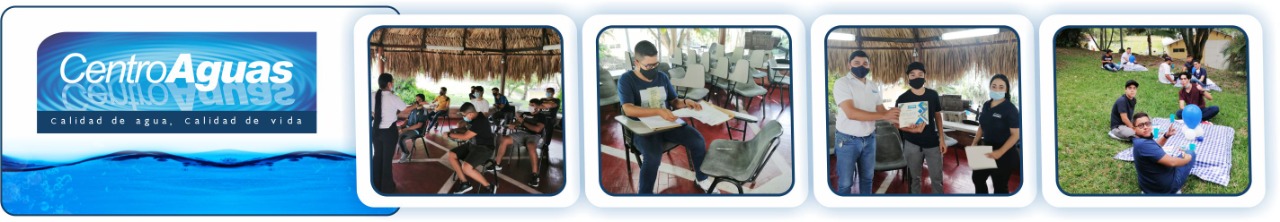 Diseño con cuatro fotografías donde se muestra al personal de la empresa realizando charlas, los estudias escaneando archivos y los alumnos en la entrega del certificado 