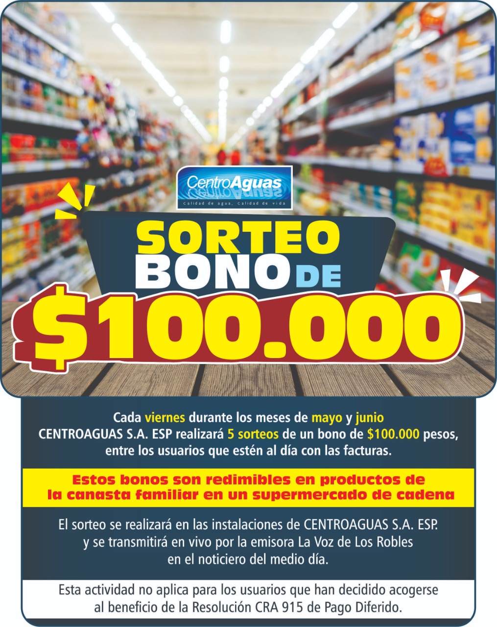 Imagen representativa informando el inicio de los sorteos de los bonos de $100.000