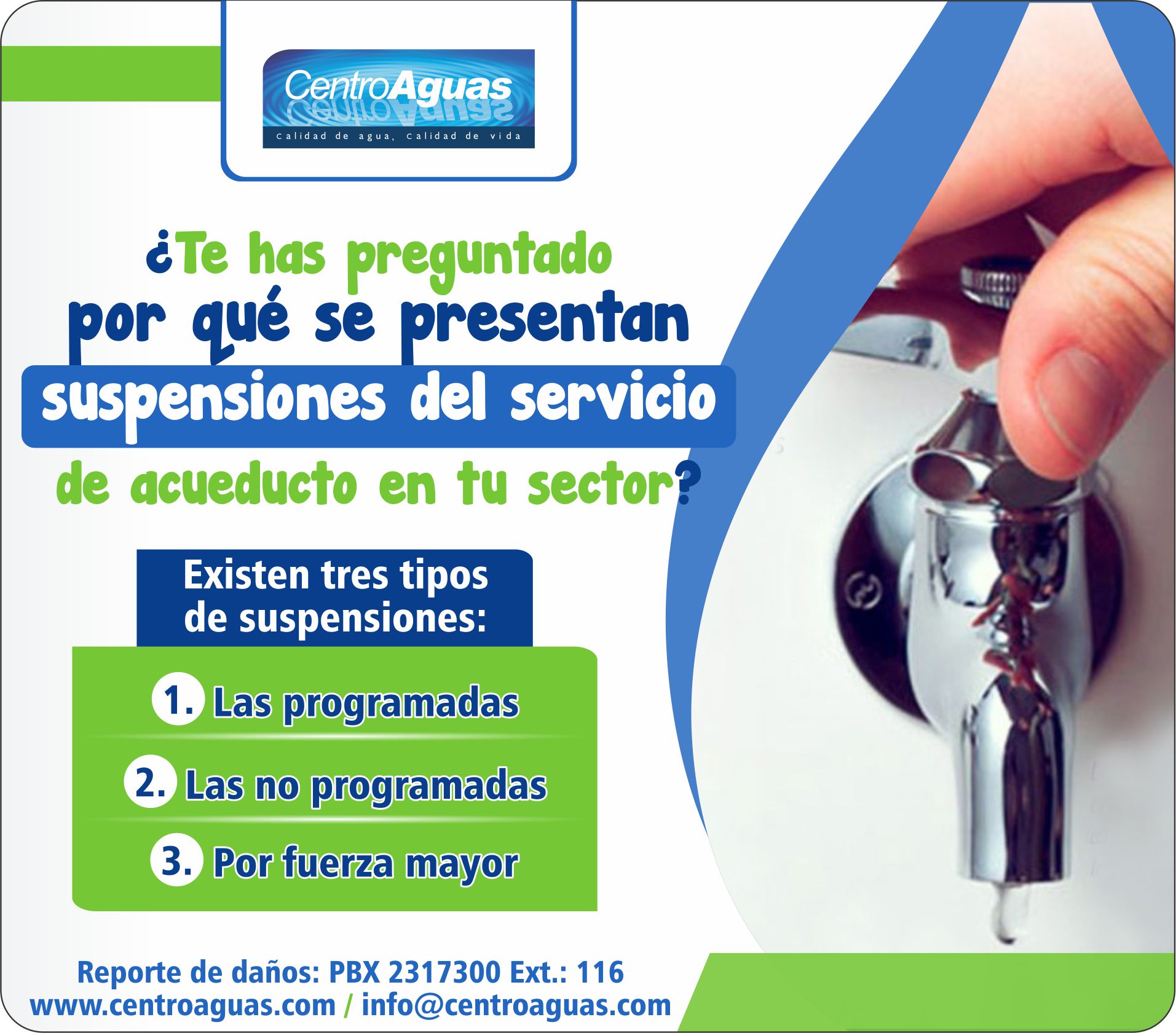 Tipos de suspensión del servicio de acueducto: programadas, no programadas y por fuerza mayor
